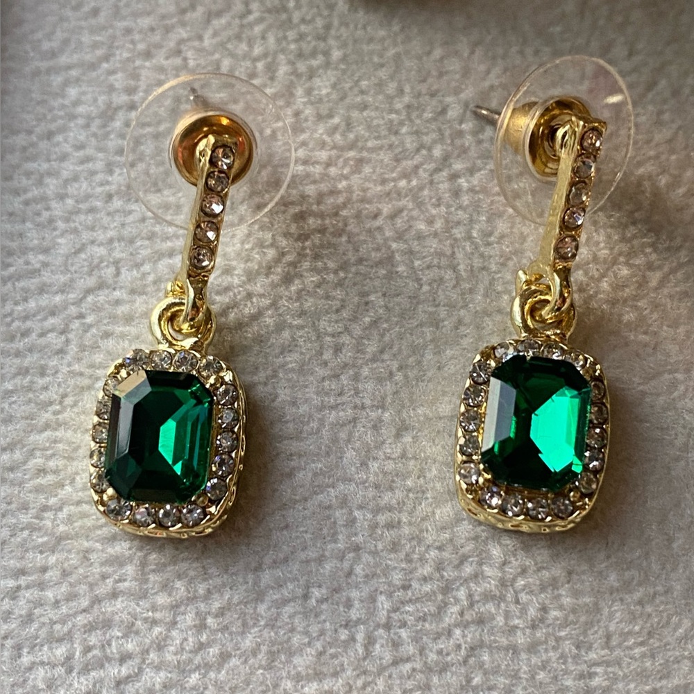 Gold and Green Gemstone Drop Earrings